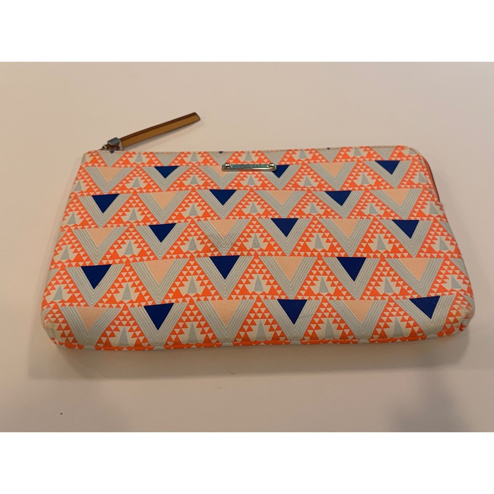 Stella & Dot Hello Gorgeous Geometric Triangle Zip Clutch Pouch Orange Blue